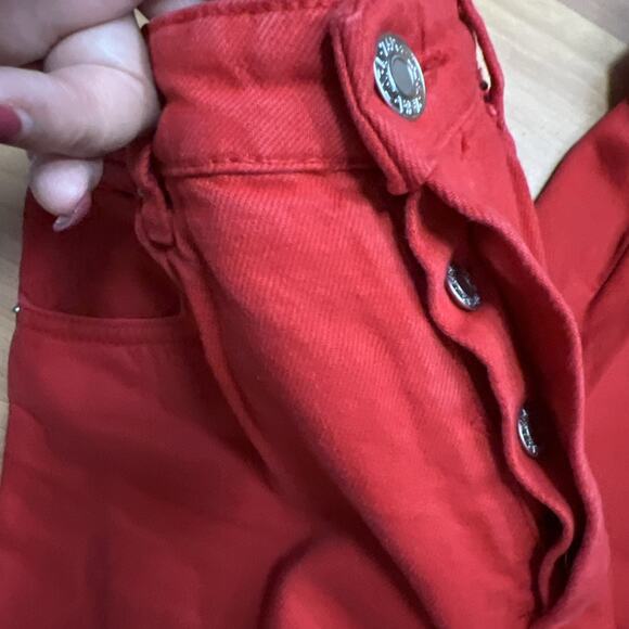 Zara Womens Button Fly Jeans Red Straight Leg High Waist Collection Size 8 - Picture 7 of 11